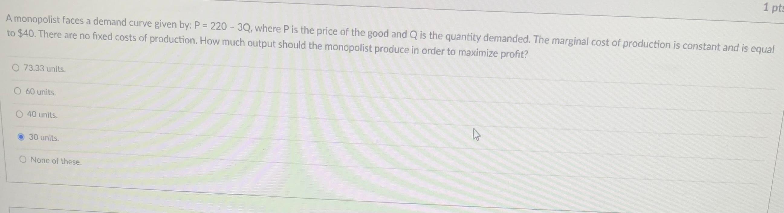 Solved A Monopolist Faces A Demand Curve Given By Q 70 Chegg Com