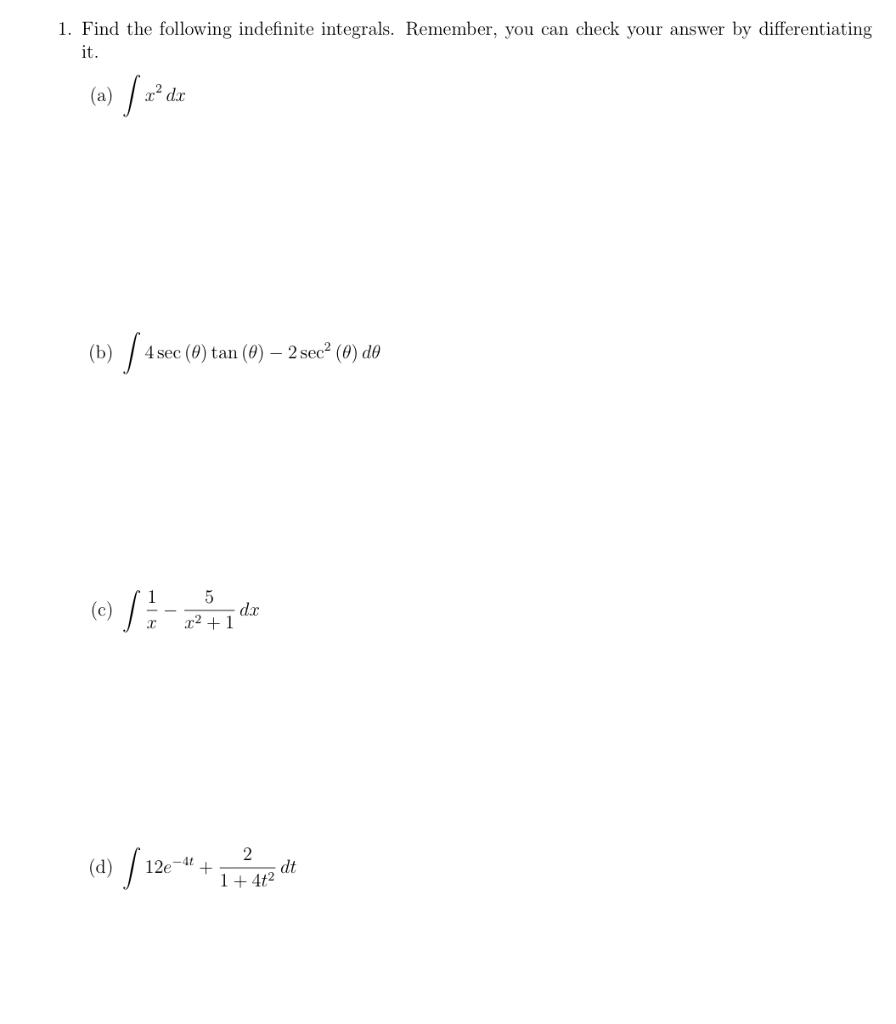 Solved Calculating Some Definite And Indefinite Integrals 1 Chegg Com