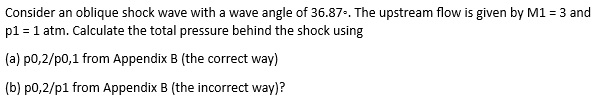 Fluid Dynamics Oblique Shock Waves Please Chegg Com