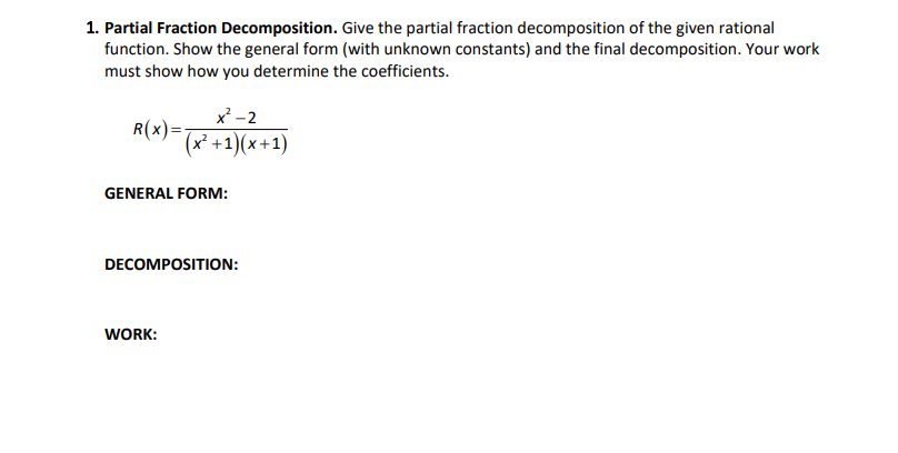 Solved Whats The Partial Fraction Decomposition Of The Chegg Com