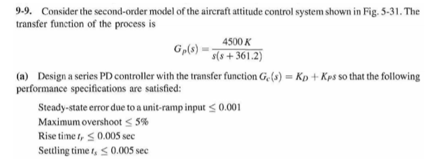 Solved 9 9 Consider The Second Order Model Of The Aircraft Chegg Com