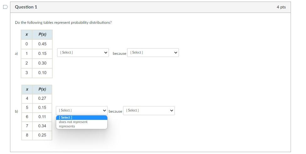 Solved Which Of The Following Tables Represent A Probability Chegg Com