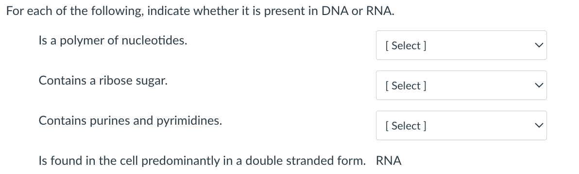 Solved Indicate Whether The Following 16 20 Are Dna Rna Chegg Com