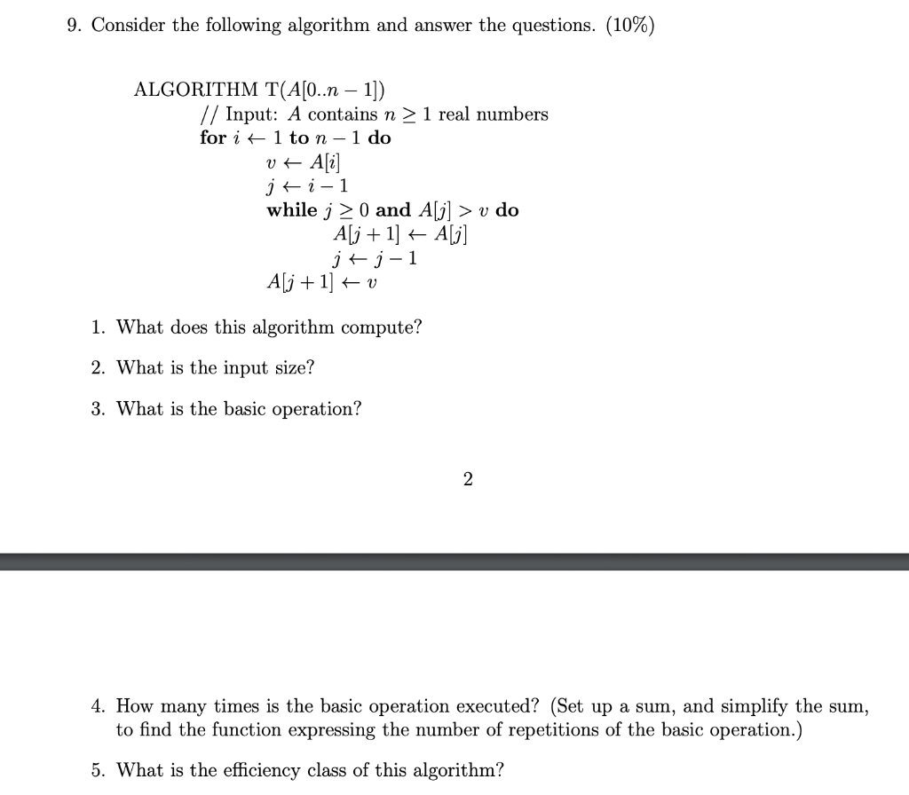 Solved Algorithm Analysis Answer The Following Questions Chegg Com
