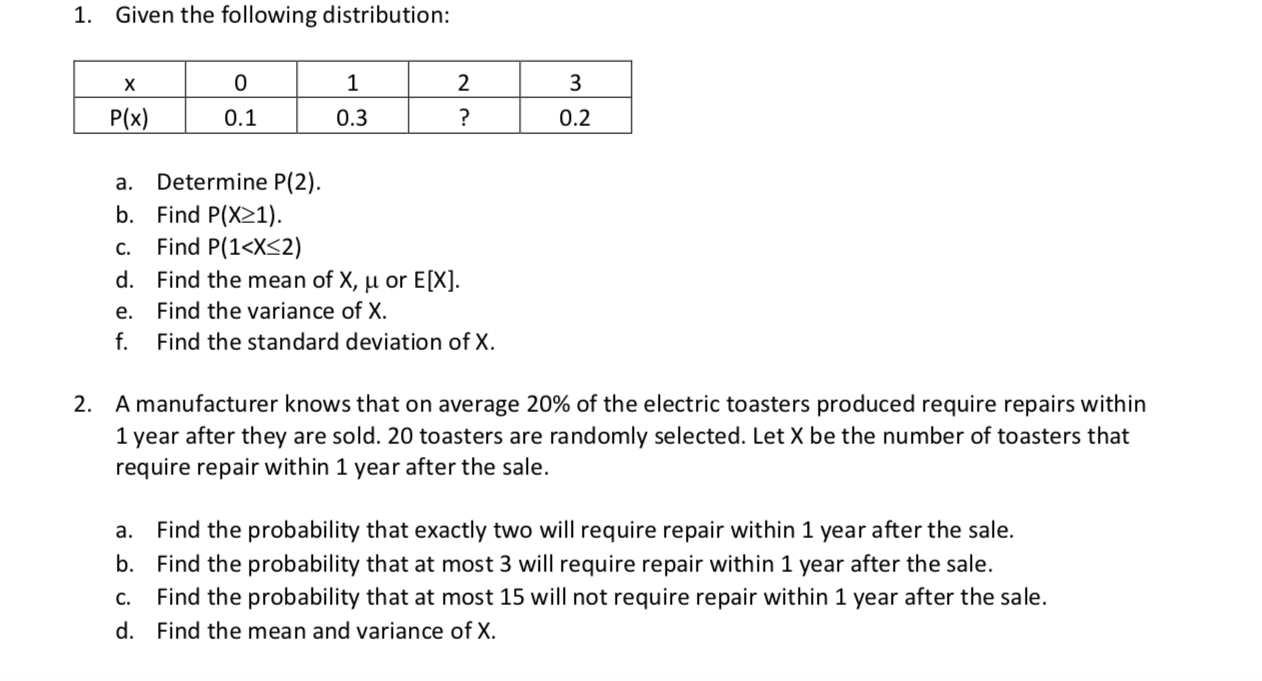 Solved Identify The Distribution For Each Of The Following Chegg Com