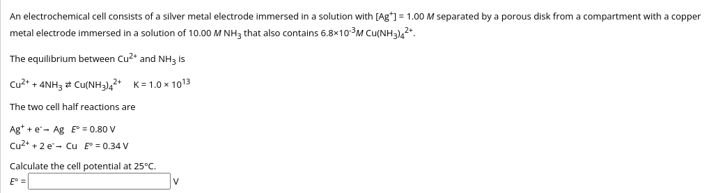 Solved Chemwork An Electrochemical Cell Consists Of A Silver Chegg Com