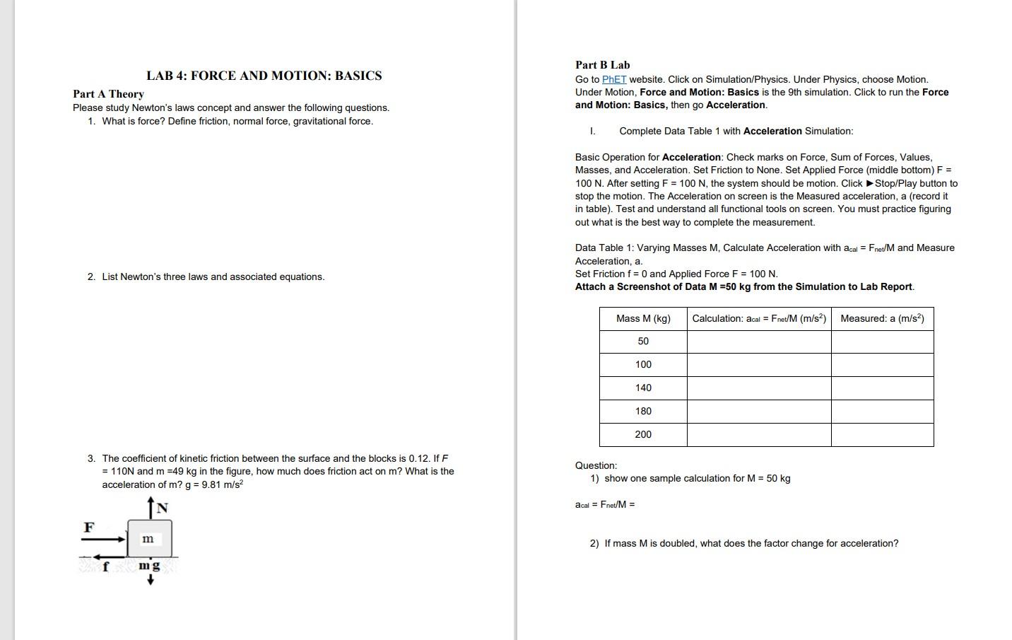 Newtons Laws Of Motion Lab Questions Answer Key Rev Pdf Force