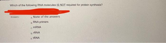 Solved At Least Three Types Of Rna Are Required For Protein Chegg Com