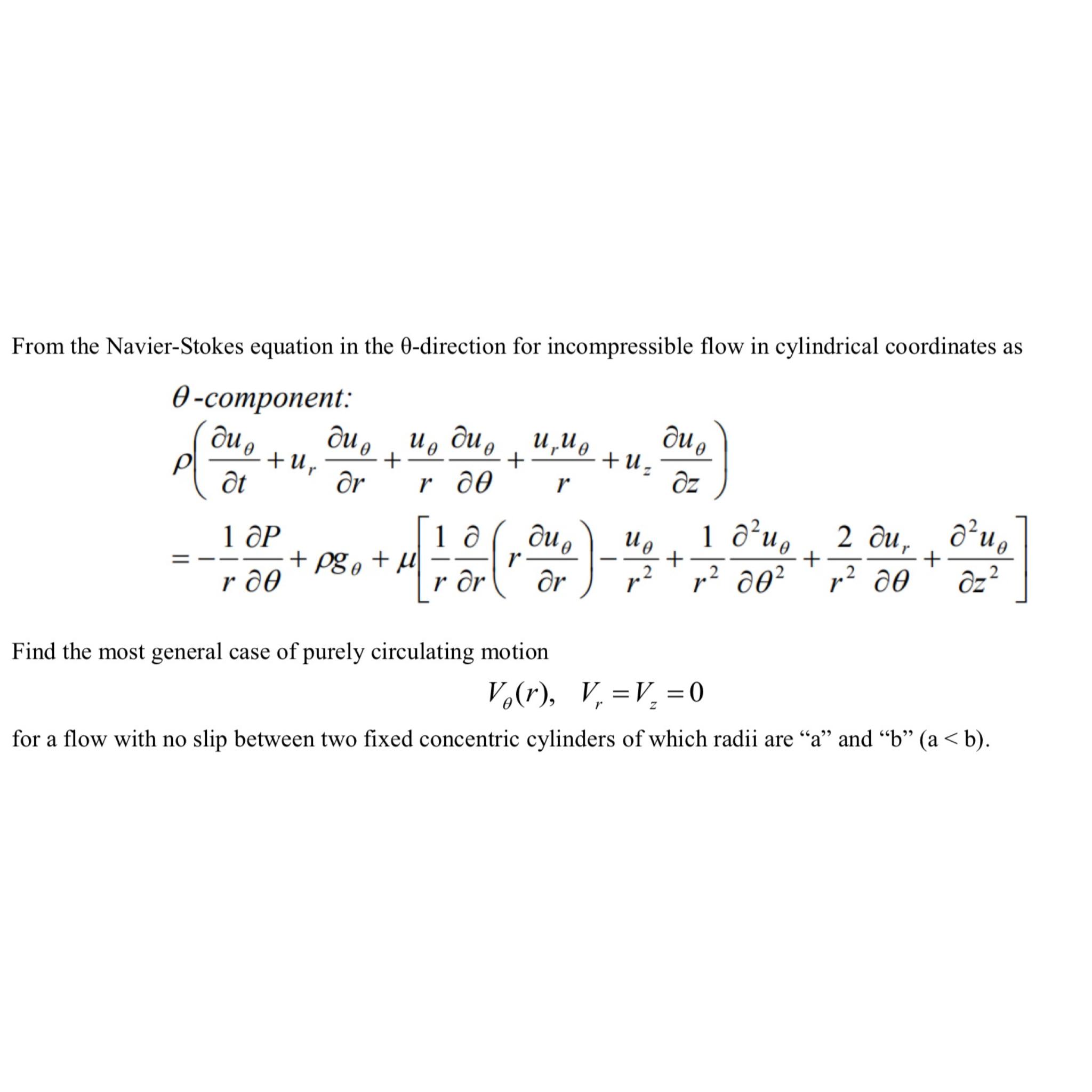 Solved 6 3 Show That The Navier Stokes Equation For The Chegg Com