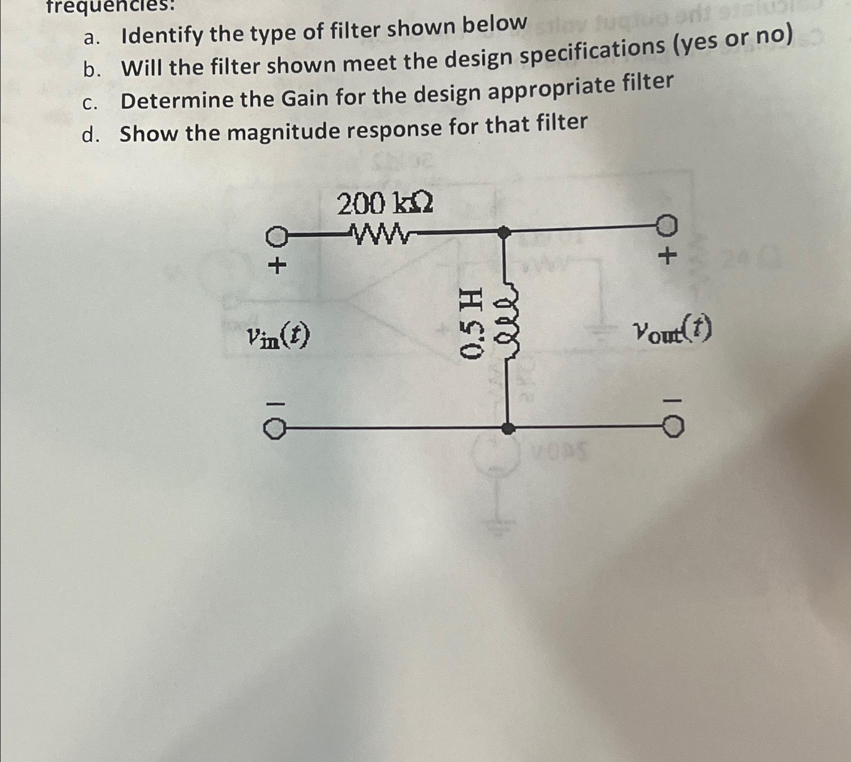 Solved For The Filter Shown Below A Determine The Type Of Chegg Com