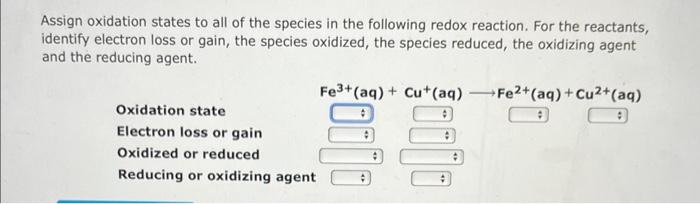 Solved Assign Oxidation States To The Species In The Chegg Com