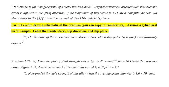 Solved Problem 2 A Single Crystal Of A Metal That Has The Chegg Com