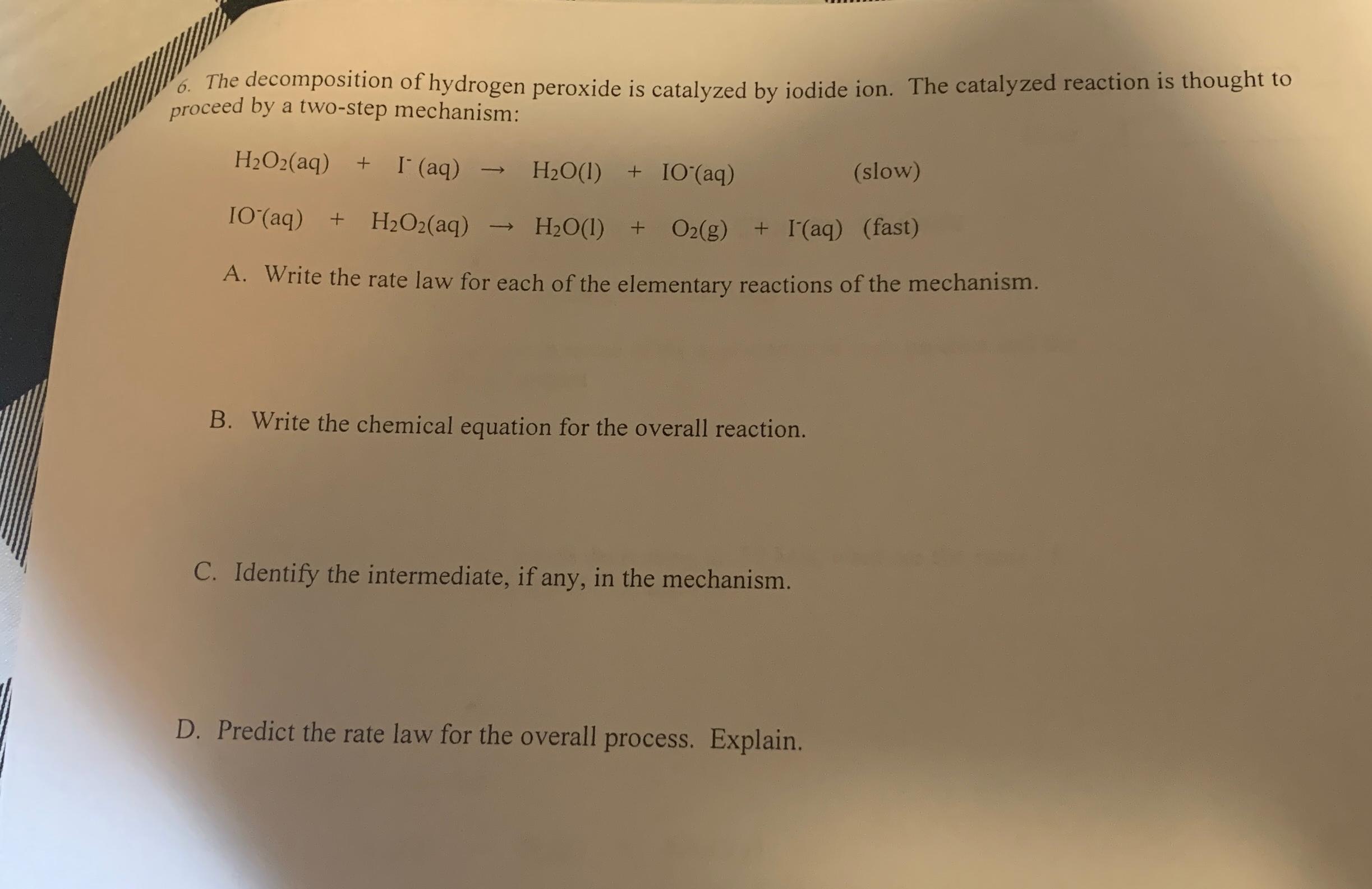 Solved Decomposition Reaction Hydrogen Peroxide Materials Chegg Com