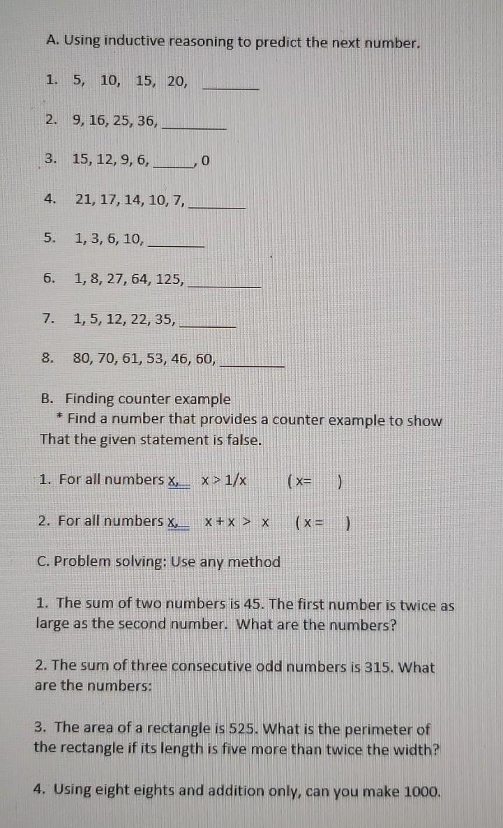 Solved Use Inductive Reasoning To Predict The Next Number Letter Or