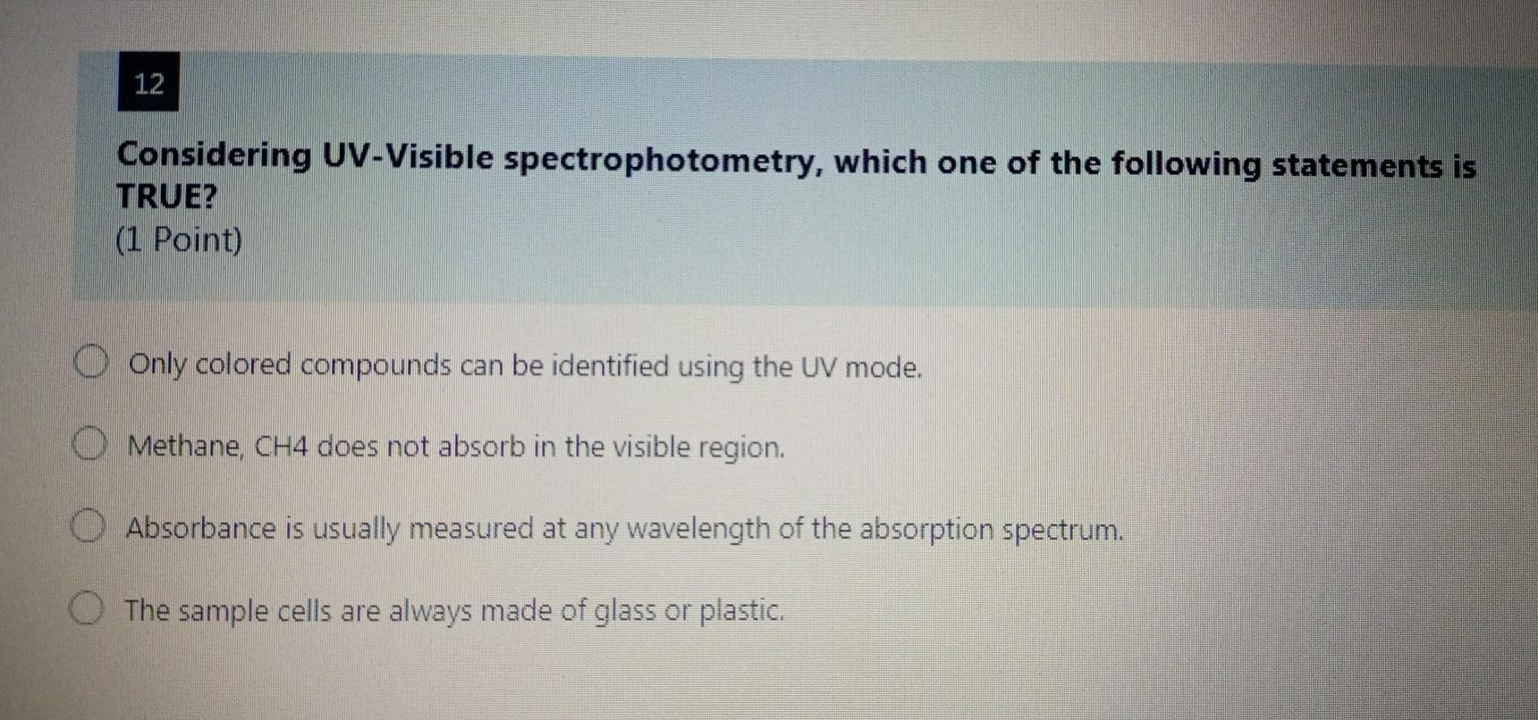Solved 12 Considering Uv Visible Spectrophotometry Which Chegg Com