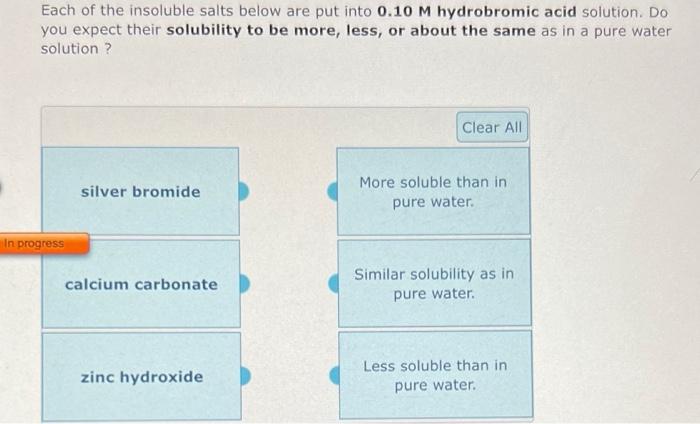 Solved Each Of The Insoluble Salts Below Are Put Into 0 10 M Chegg Com