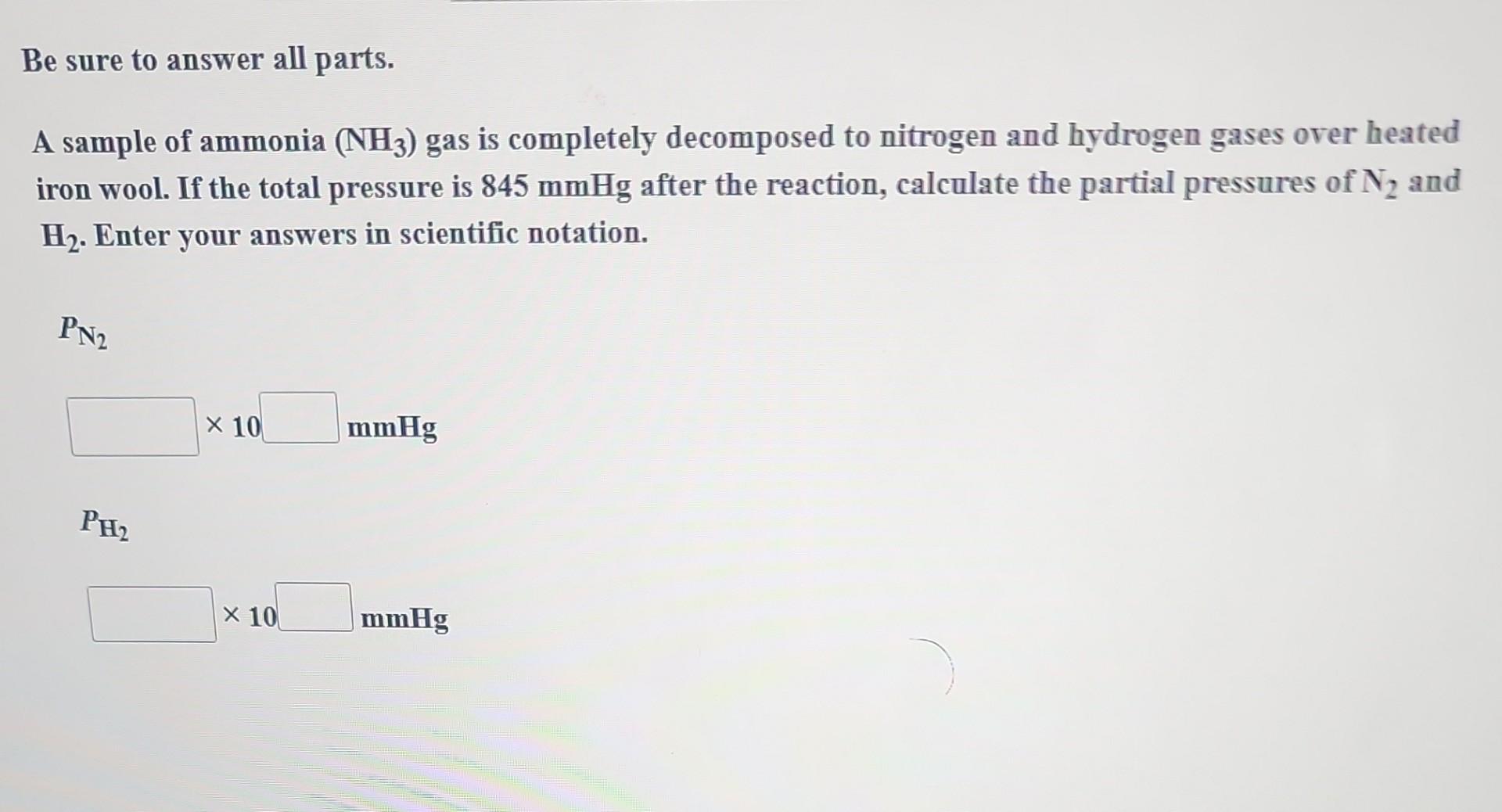 Solved A Sample Of Ammonia Gas Nh 3 Is Completely Chegg Com