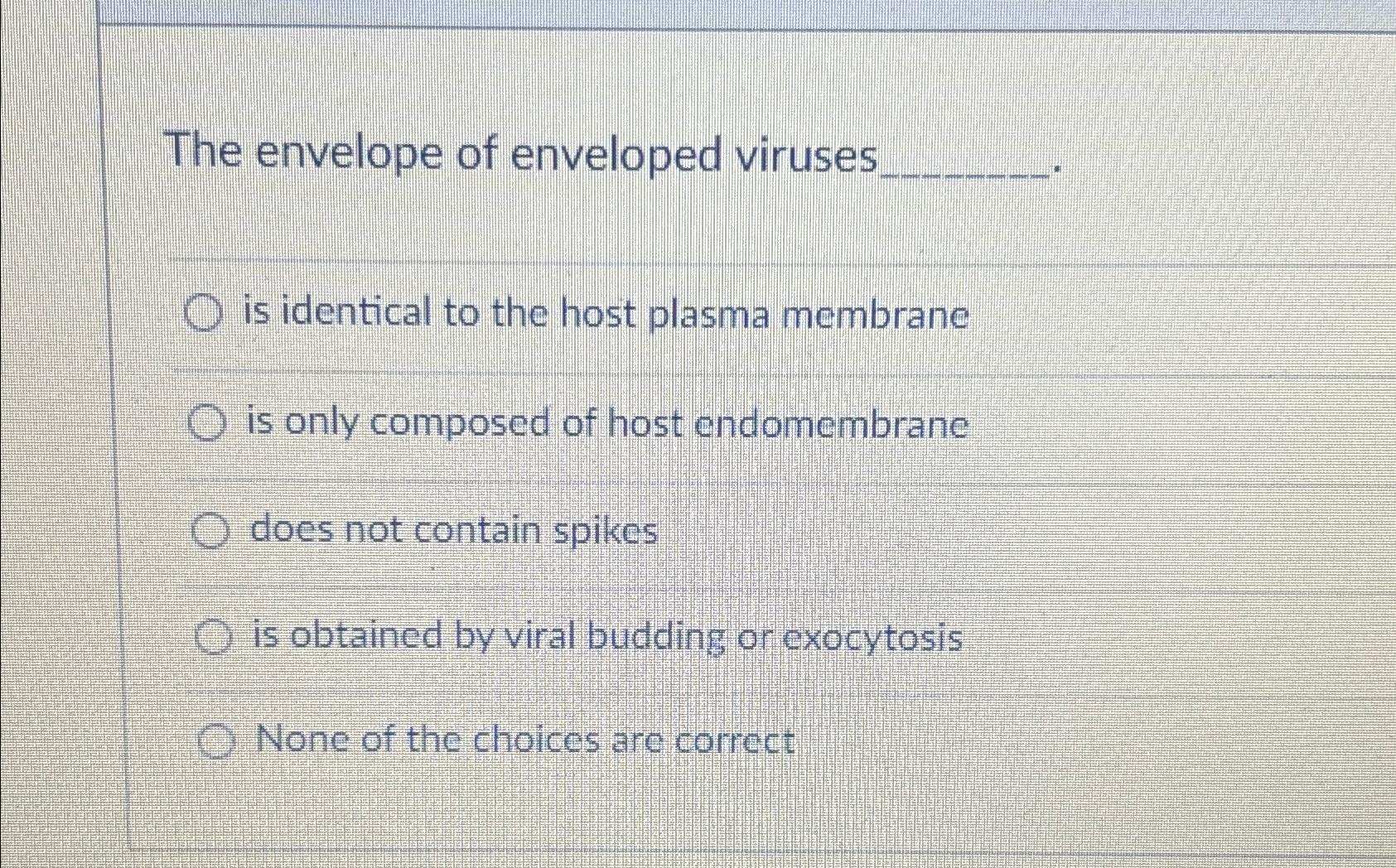 Solved For Enveloped Viruses Where Did The Viral Envelope Chegg Com