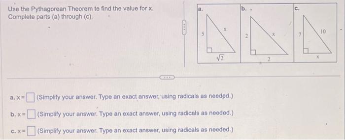 Solved 3 Use The Pythagorean Theorem To Solve For The Chegg Com
