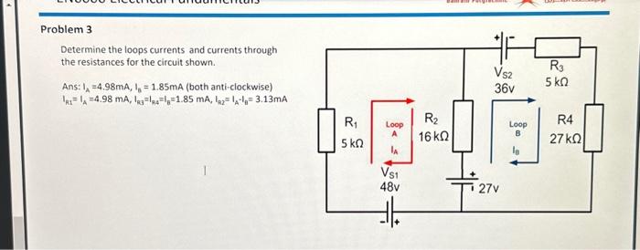 Solved 4 A Loop Currents Are Show In The Circuit To The Chegg Com