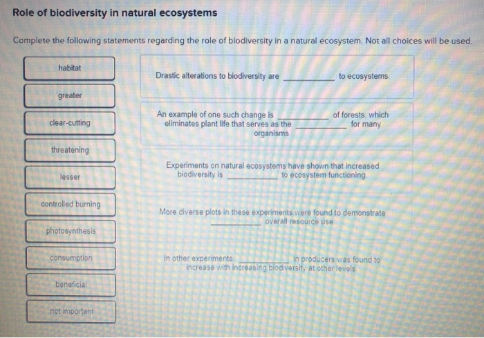 Solved The Ecosystems Approach To Sustaining Biodiversity Chegg Com