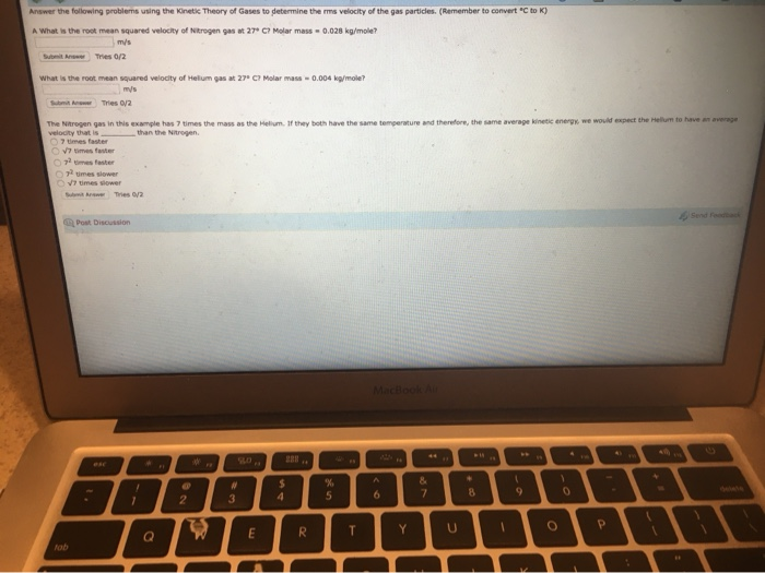 Solved Using The Kinetic Theory Of Gases Calculate The Chegg Com