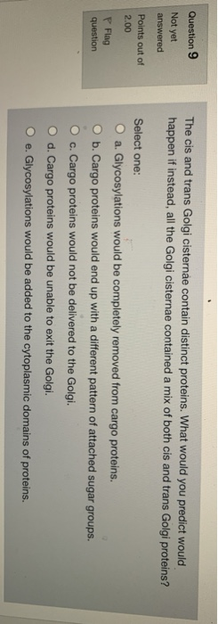 Solved The Cis And Trans Golgi Cisternae Contain Distinct Chegg Com