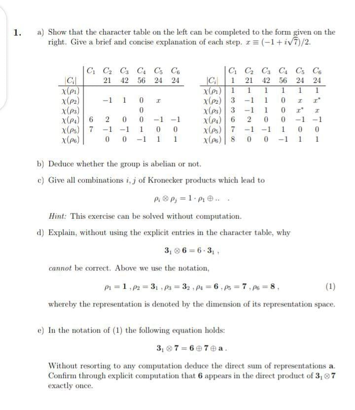 Solved Inspecting The Following Character Table All The Chegg Com