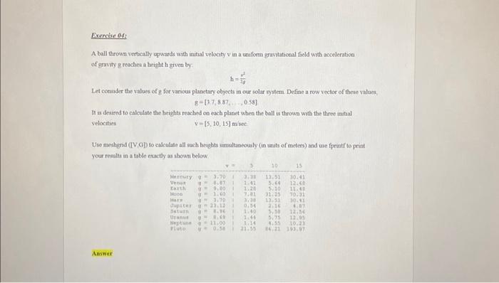 Solved Exercise O4 A Ball Thrown Vertically Upwards With Chegg Com