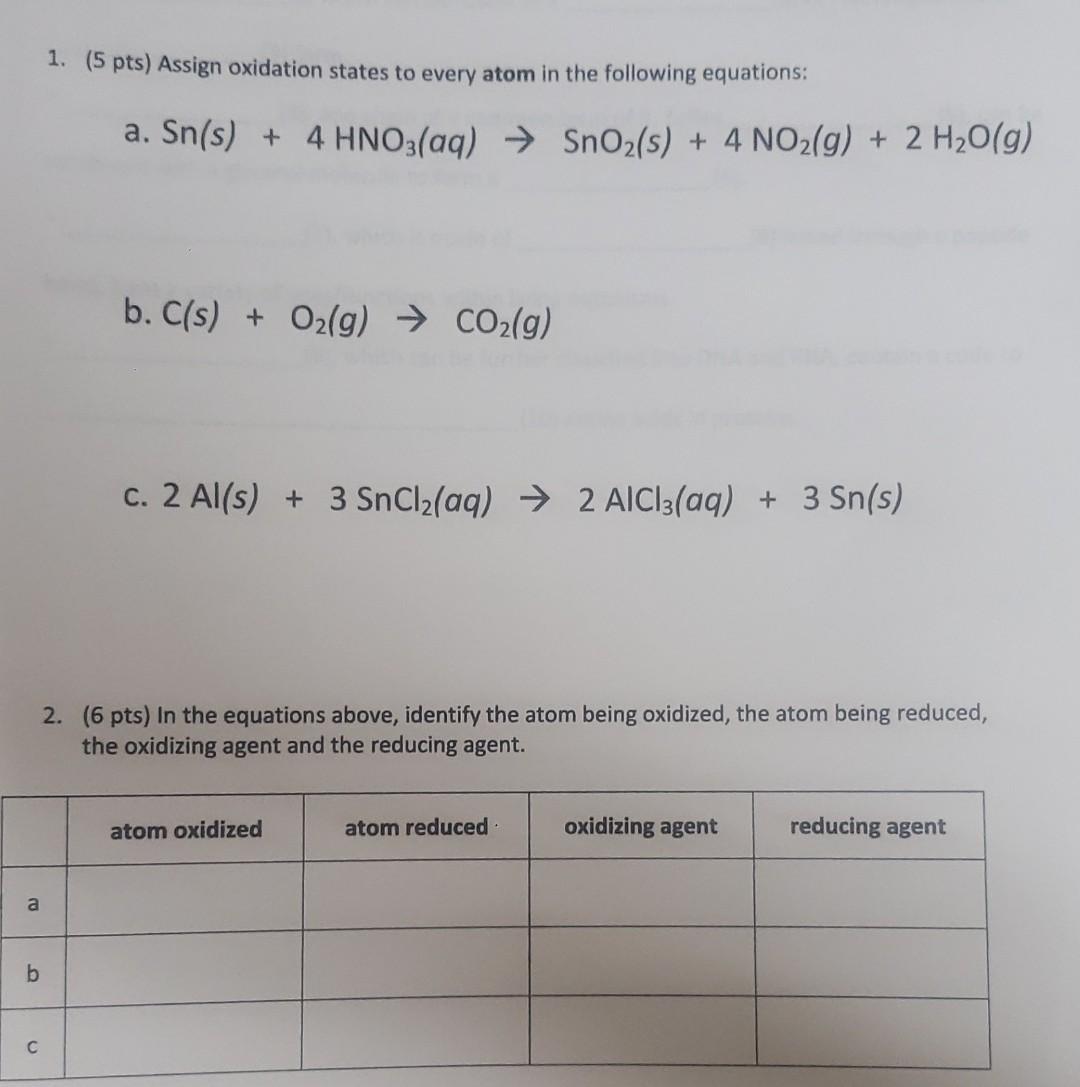 Solved 1 5 Pts Determine The Oxidation States For Each Chegg Com