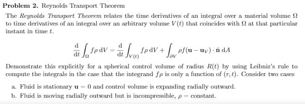 Solved Thumbs Up If Use Reynolds Transport Theorem Show The Chegg Com