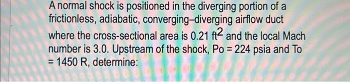 Solved A Normal Shock Is Positioned In The Diverging Portion Of A