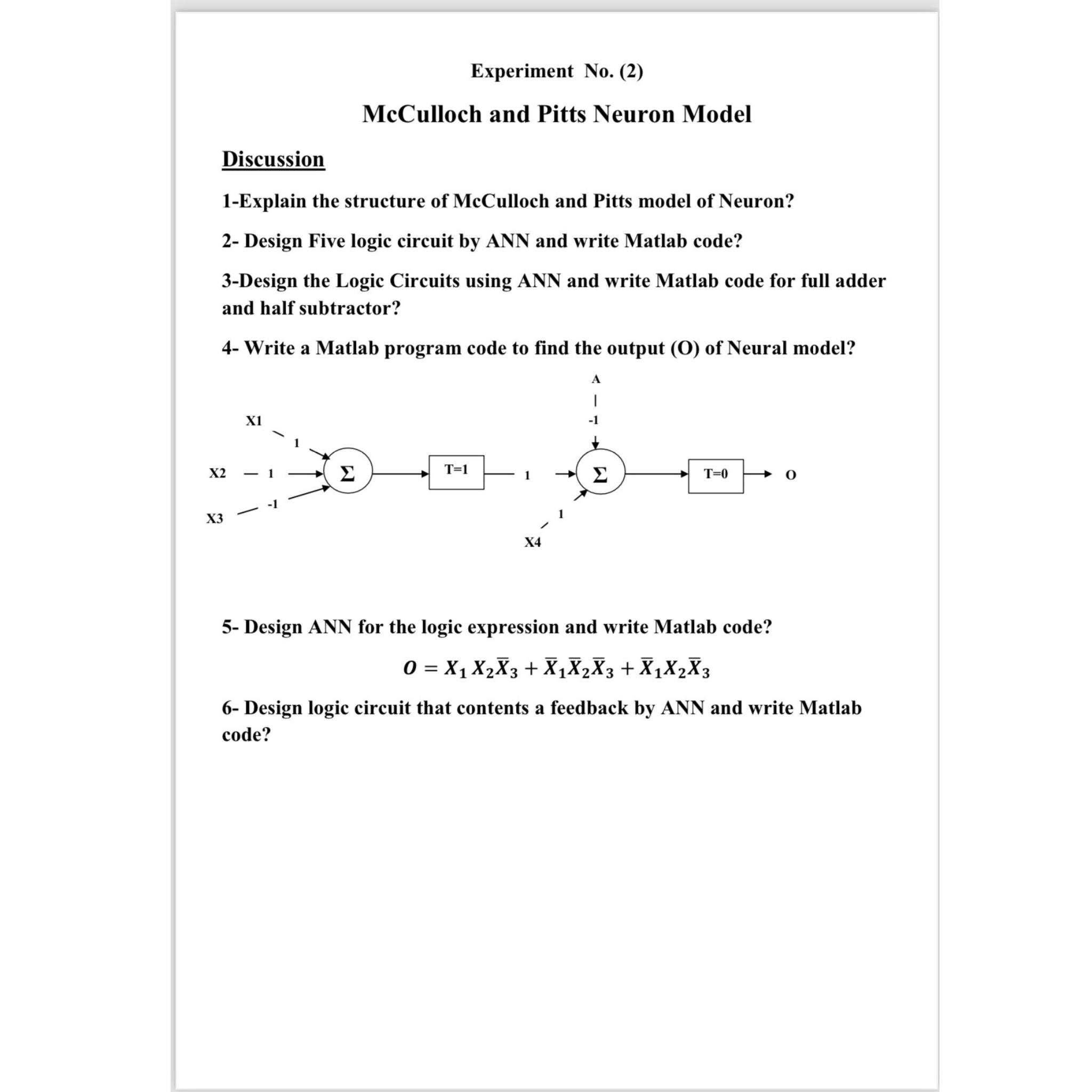 Solved Experiment No 2mcculloch And Pitts Neuron Model Chegg Com