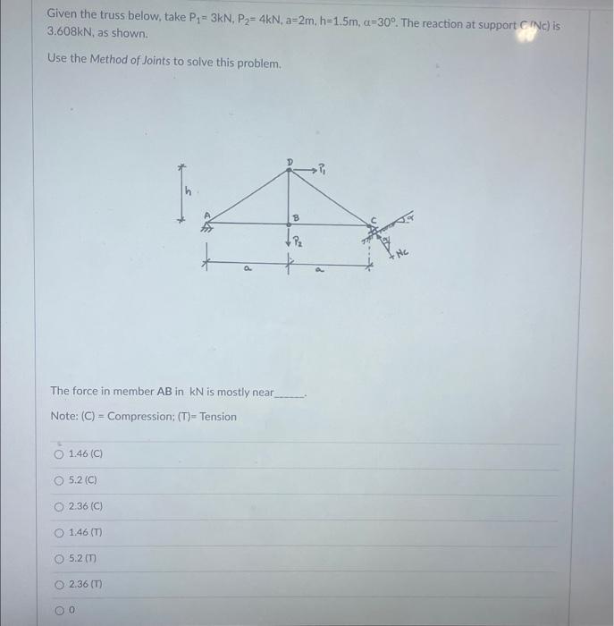 Solved 3 Given Truss Shown Below With P 200 Kn P2 Chegg Com