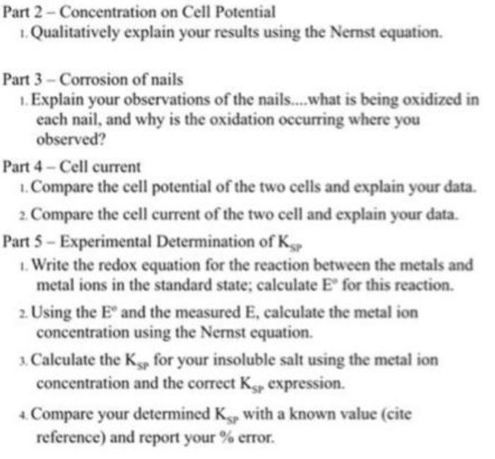 Solved Examine Qualitatively The Trends In The Cell Potentials For