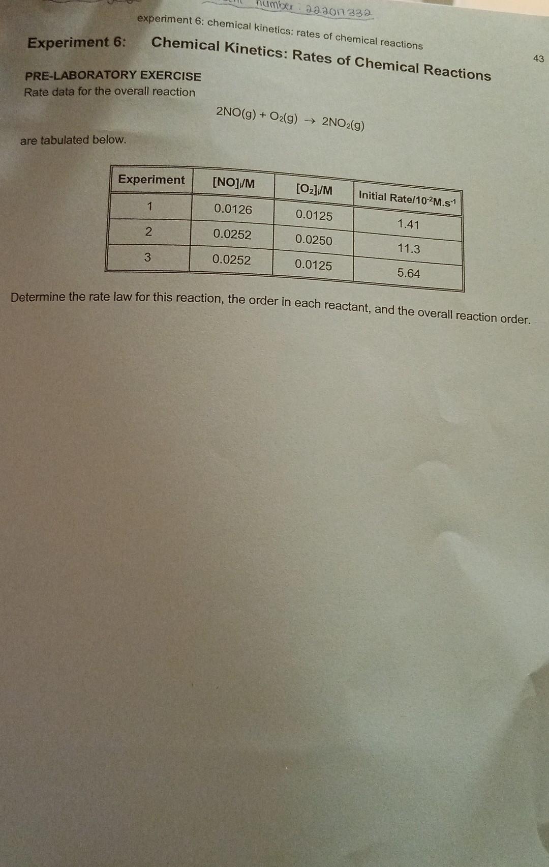 Solved Experiment 3 Chemical Kinetics Measuring The Chegg Com