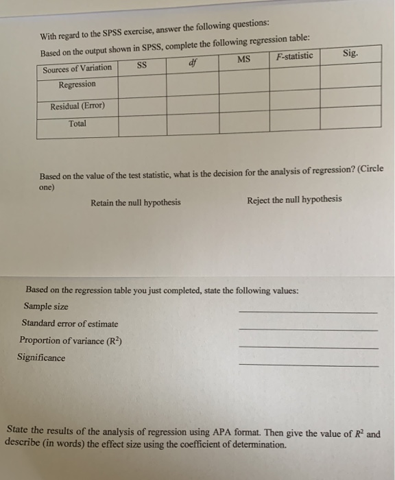 Solved Examine The Following Incomplete Regression Analysis Chegg Com