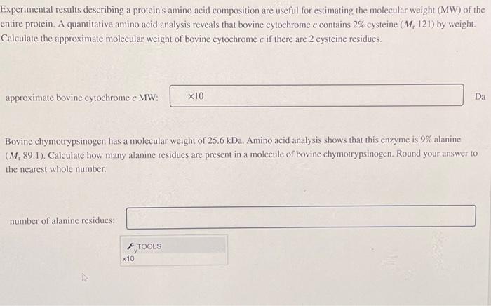 Solved Entire Protein A Quantitative Amino Acid Analysis Chegg Com