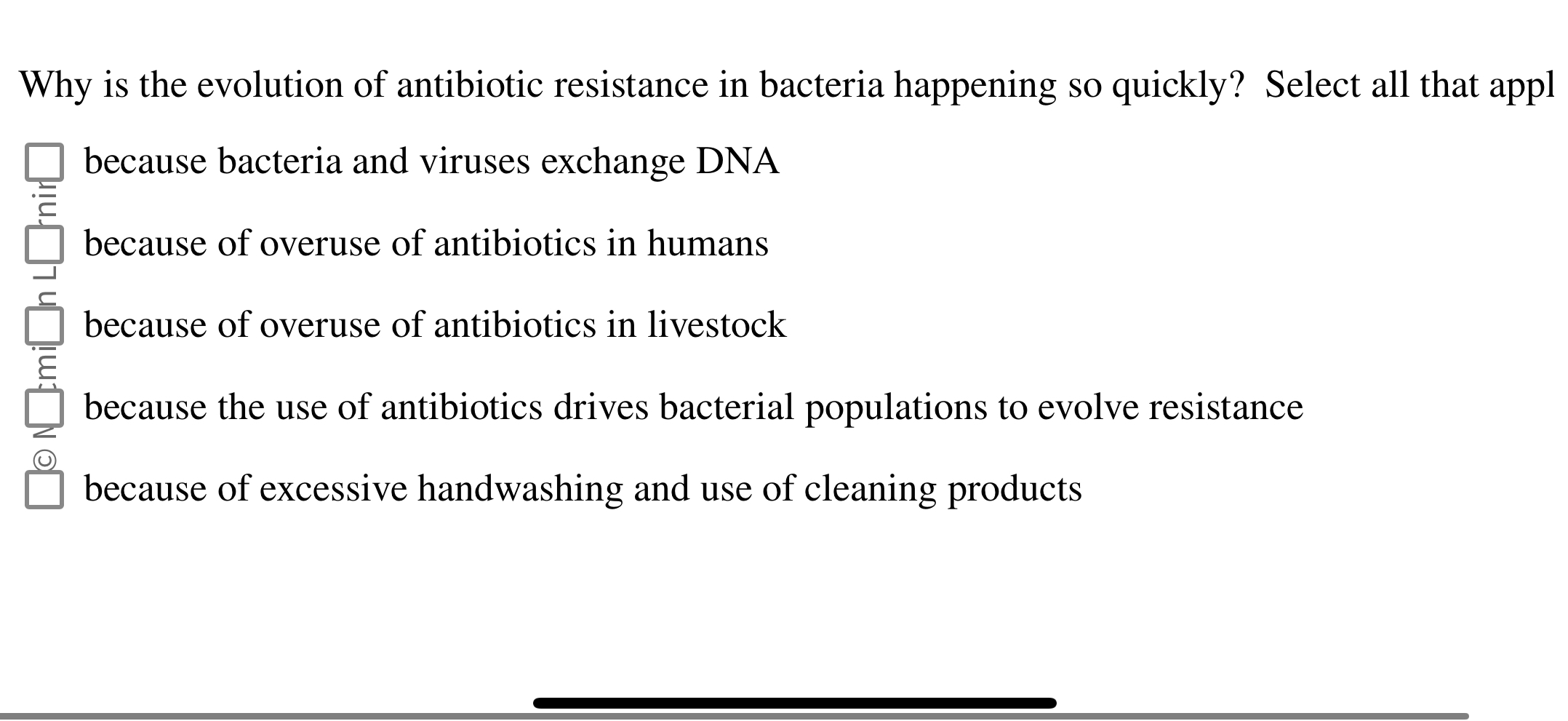 Solved In The Antibiotic Resistance Example Of Evolution By Chegg Com