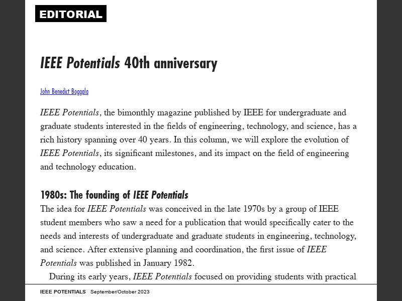 Ieee Potentials Magazine Septemberoctober 2023ieee Access