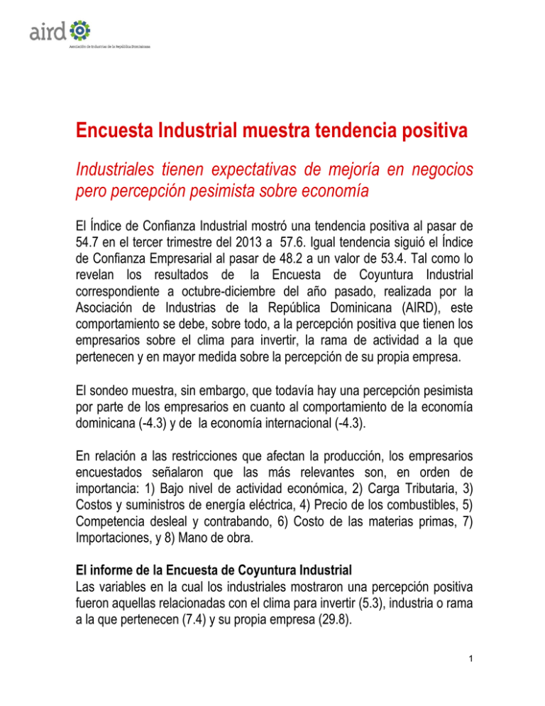 Encuesta De Opinion Industrial Sni 76 De Los Industriales No Preve