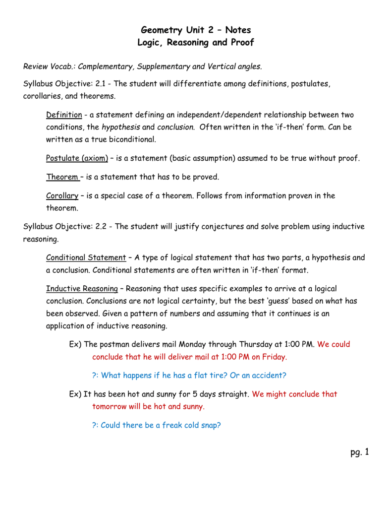 Geometry A Unit 3 Study Guide Geometry A Unit 3 Reasoning And Proof