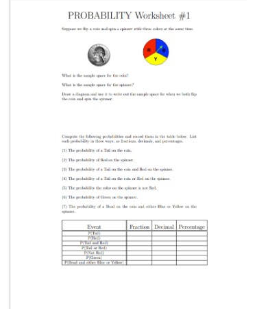 Probability Activity Workbook Pdf Probability Spinning Textiles