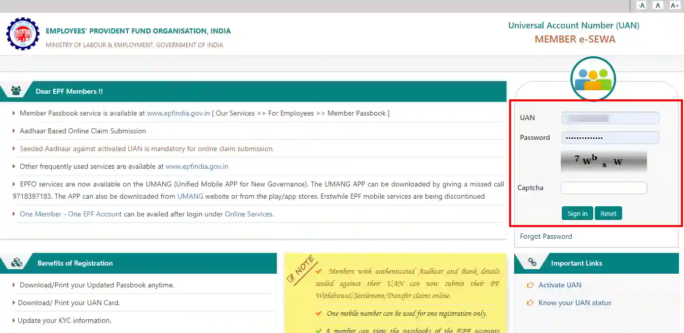 Epfo Member Login Uan