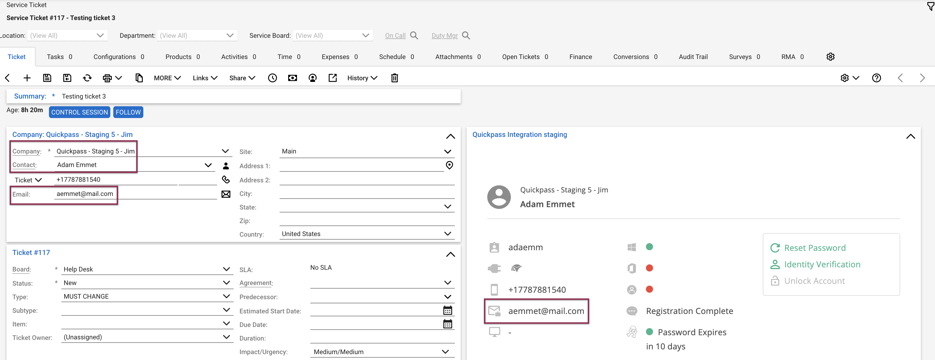 How To Send Password Reset Link In Connectwise Manage Service Tickets
