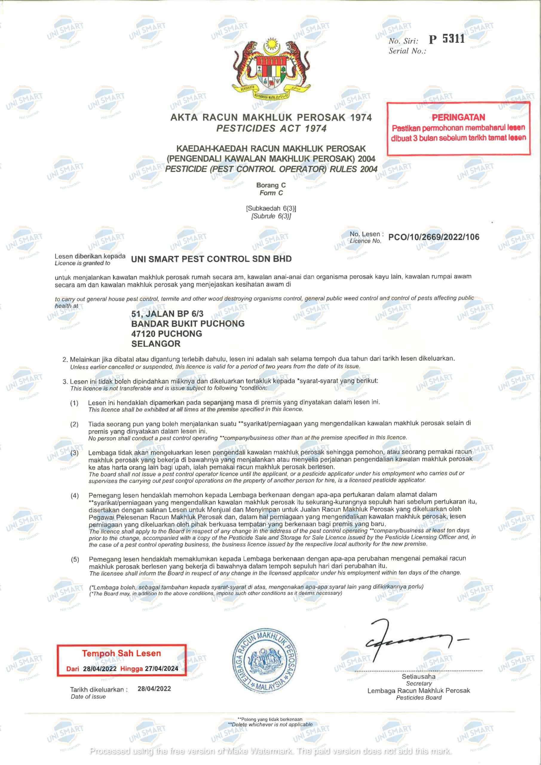 Sertifikasi Iso Insekta Pest Control