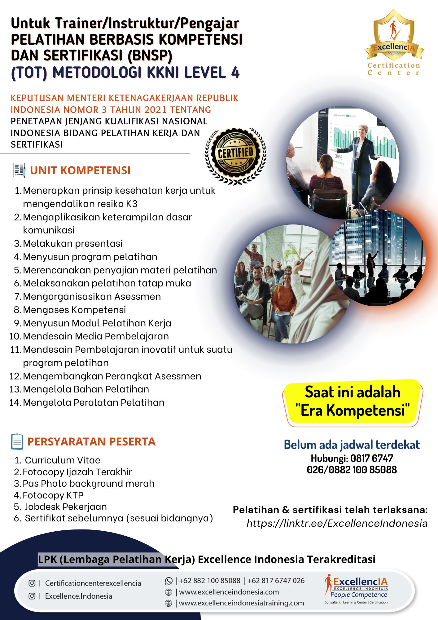 Pelatihan Berbasis Kompetensi Sertifikasi Metodologi Instruktur Tot