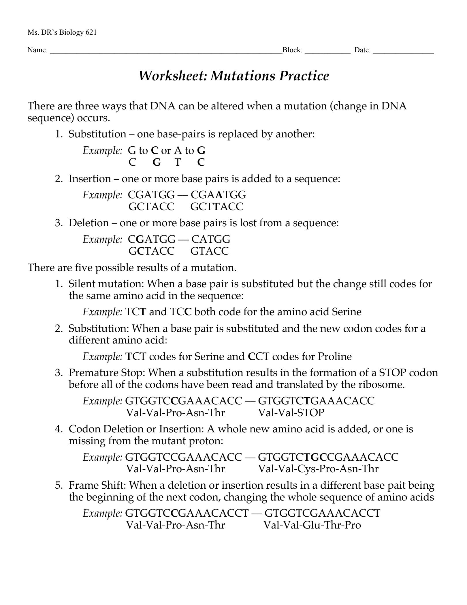 Mastering Protein Synthesis And Mutations Answer Key Review Sheet