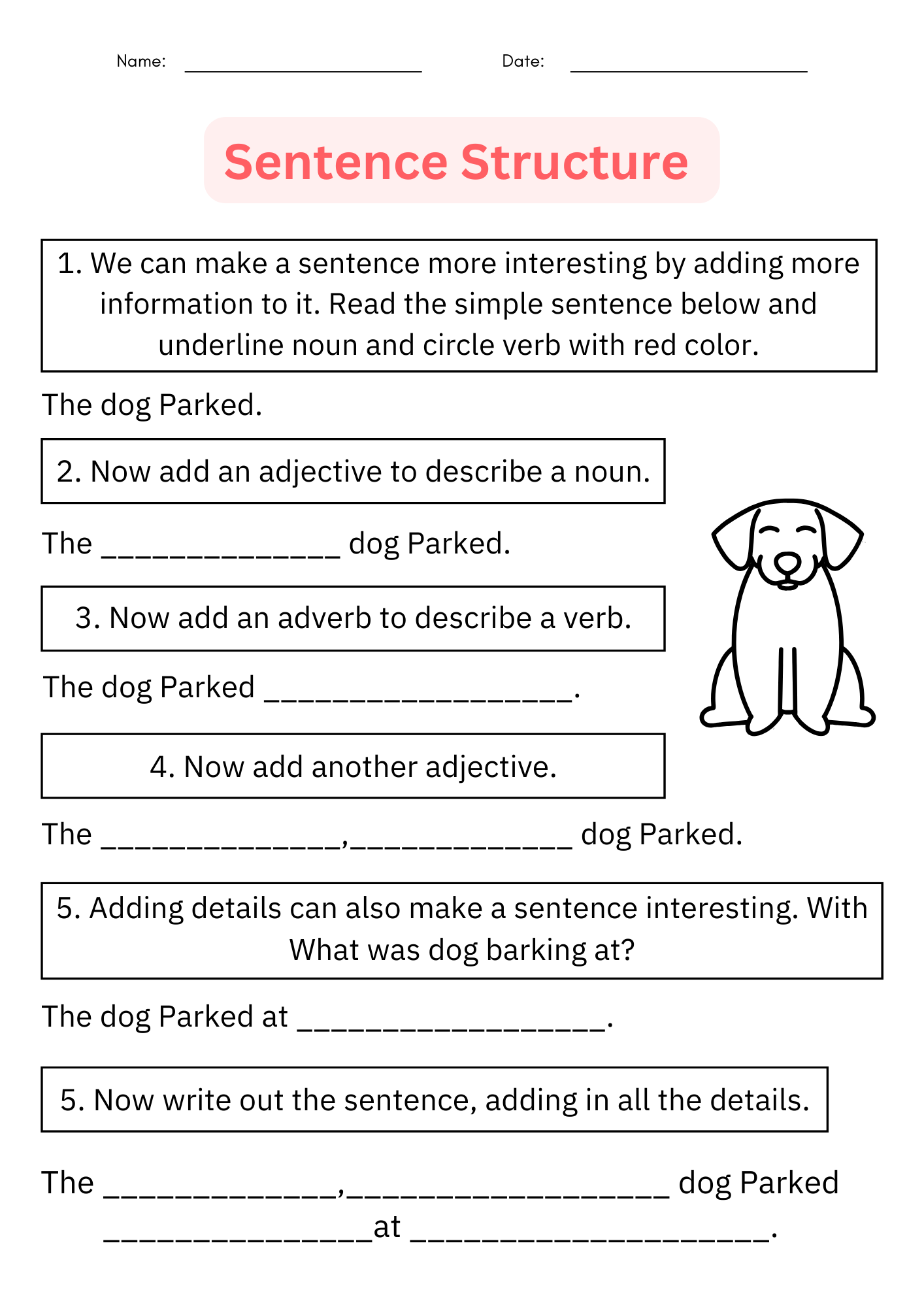 sentence writing practice worksheets