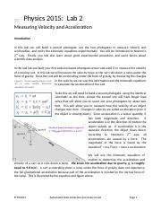Phys 2015 Lab 02 Measuring Velocity And Acceleration Docx Physics